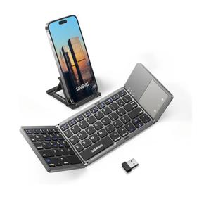 Samsers MultiDevice Foldable Bluetooth Keyboard with Touchpad Rechargeable DualMode(2.4G+BTx2) Wireless Keyboard with Holder, Portable Ultra Slim Folding Keyboards for Android Windows iOS Mac OS