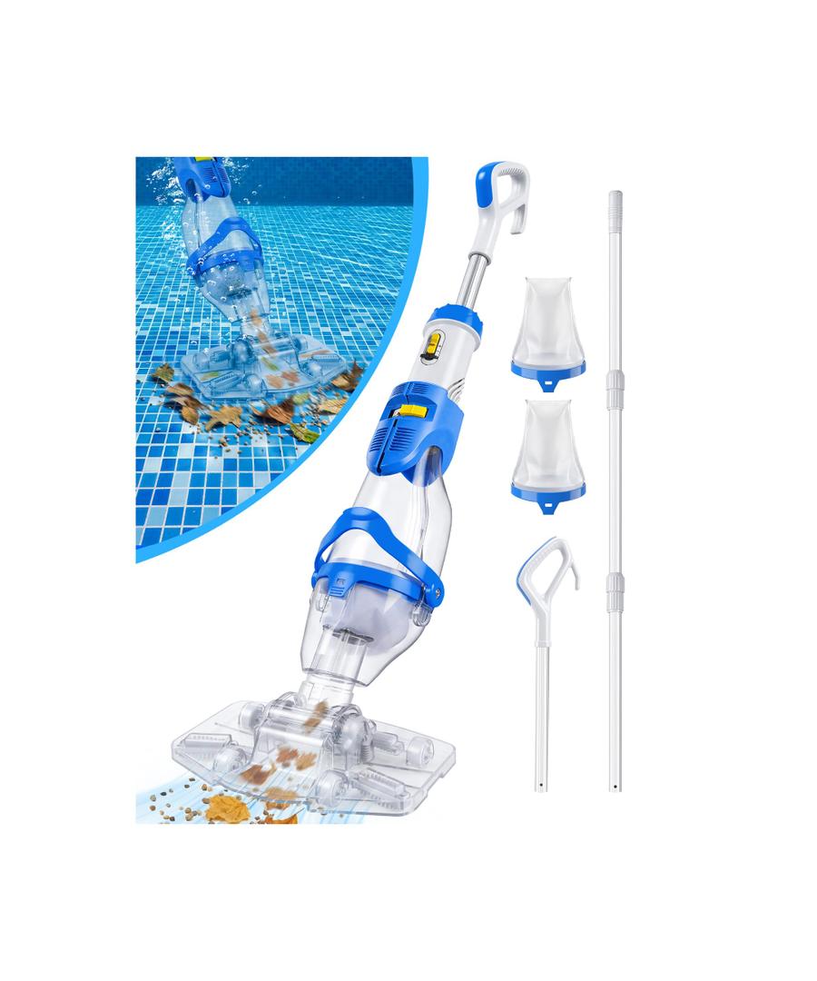 LanOcean Cordless Pool Vacuum for Inground Pool, Flow Adjustable, Transparent Brush Head–Visible Cleaning, 1140GPH Powerful Suction Handheld Pool Vacuum for Above Ground Pool, 70Mins Runtime-Blue