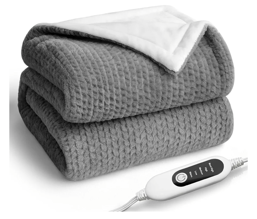 Heated Blanket Electric Blanket,Cozy Faux Rabbit Fur & Soft Flannel Warm Heater Throw Blanket with 5 Fast Heating Levels &10Hours Auto-Off Over-Heat Protection，50" x 60" (Grey)