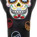 Montela Golf Club Covers,Colorful Skeleton Putter Cover Driver Covers Fairway Wood Headcover Hybrid Cover Leather Blade Putter Headcover Mallet for Brand