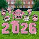 Large 11 PCS Graduation Yard Signs, Class of 2026 Congrats Grad Outdoor Lawn Yard Sign with Stakes, Graduate Yard Decorations for College High School Party, Pink