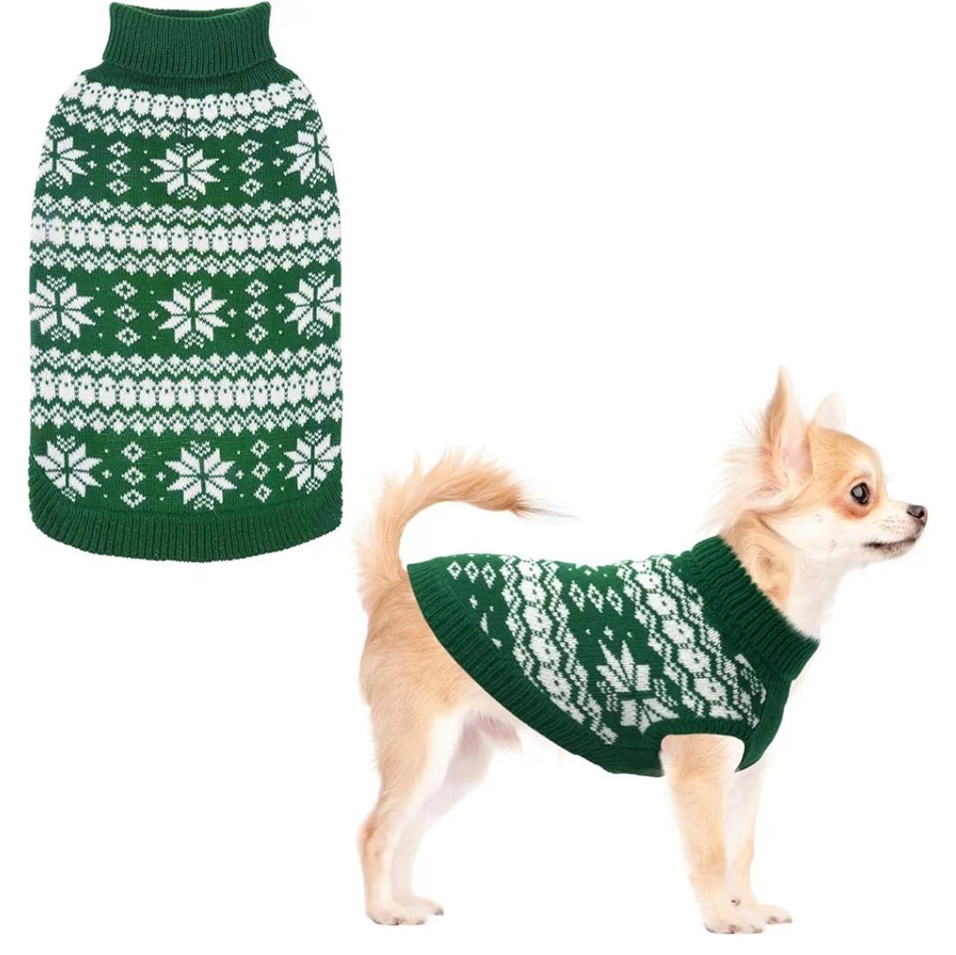 Cable Knit Dog Sweater Turtleneck, Cold Weather Pullover Classic Knitwear, Snowflake Pattern Thick Warm Winter Pet Clothes, Dog Christmas Sweater, M