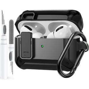 for Airpods Pro 2/1 Gen Case Cover with Lock (2019/2022/2023), Rugged Locking Case for Airpod Pro 2nd/1st Generation Shockproof Armor Protective Skin for Apple iPod Pro - Black