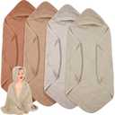 Peryiter 4 Pcs Baby Towels Cotton Muslin Hooded Baby Towels for Newborn Infant Toddler Large 32 x 32 Inch Soft Absorbent Blankets Bath Essentials Registry Gifts for Girl Boy (Brown Series)