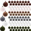 Beeveer 96 Pcs Velvet Christmas Balls Bulk, 1.57" Flocked Christmas Tree Ball Ornaments, Mini Shatterproof Xmas Hanging Ornaments Decoration(Apricot, Light Brown, Dark Green, Dark Brown, White, Gray)