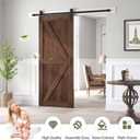 36x84 inch Sliding Barn Wood Door Slab with 6.6ft Hardware Kit and Handle, Coffee, K Shape, Simple DIY Assembly