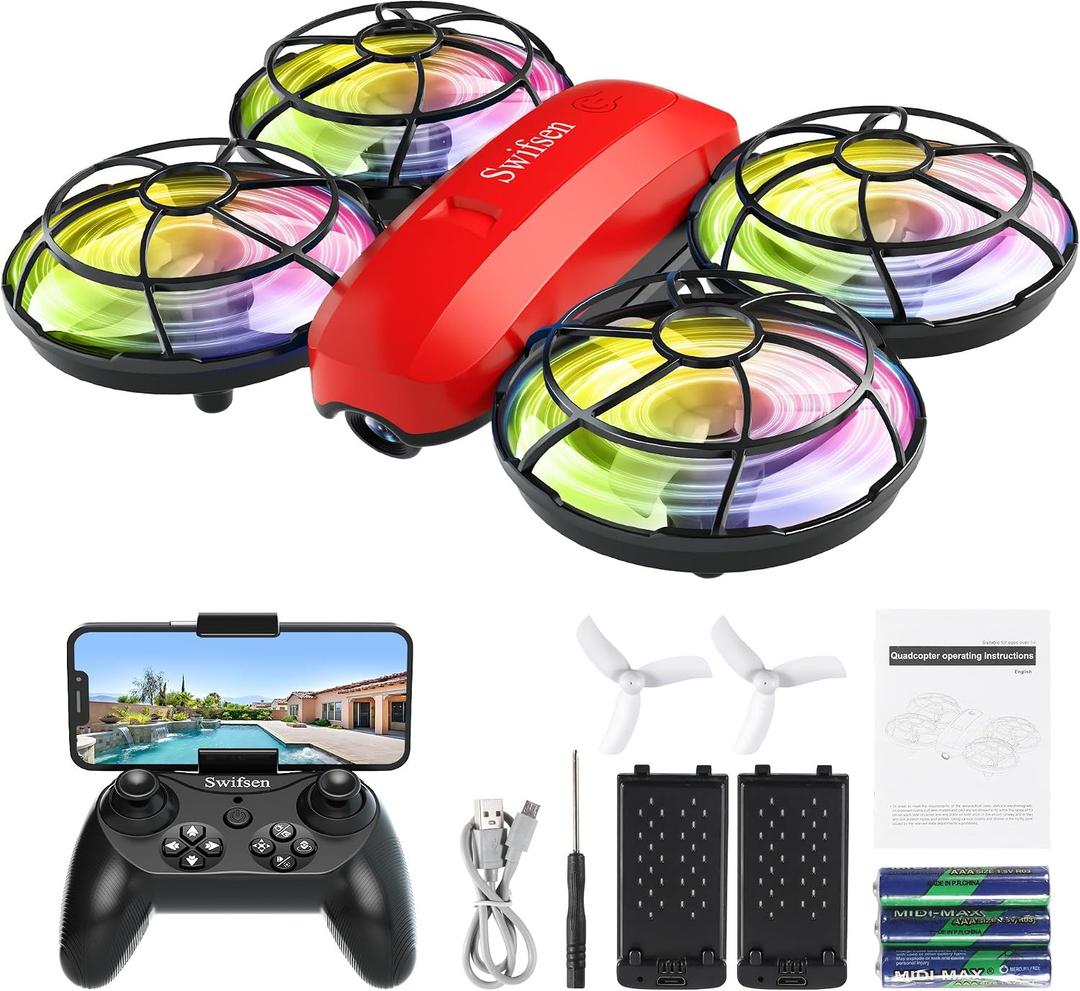 Swifsen Drone with Camera for Kids and Beginner,Birthday Gift Toy for Boys and Girl,Indoor Quadcopter Plane for Boy,Small Helicopter with Auto Hovering, 3D Flips, Headless Mode,2 Batteries