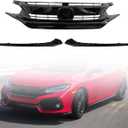 Civic Bumper Set - Front Bumper Grille Kit For Honda Civic (2016-18 Civic Glossy Black)