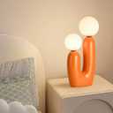 Modern Orange Cactus Shape 2 Lights Table Lamp Mushroom White Milk Globe Glass Table Light Cute Dimmable Resin Light Fixtures for Bedroom Living Room Childrens Room Kids Room Corner