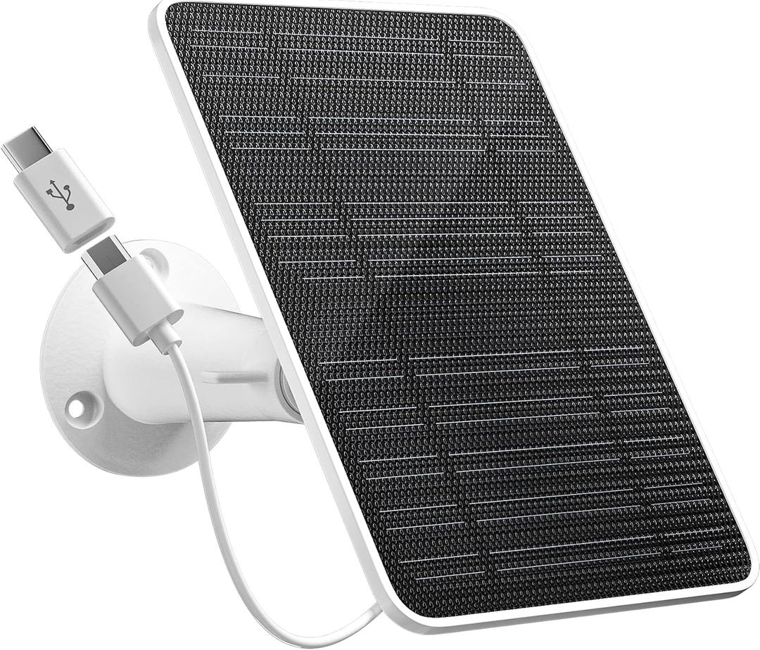 Solar Panel for Security Camera, 5W Solar Panel Charger Compatible with Eufycam 3/3C/2/2 Pro/2C/2C Pro/E/E20/E40/L20/L40/Solo/SoloCam Spotlight, Micro USB&USB-C Port IP65 Waterproof 10ft Cable, 1 Pack