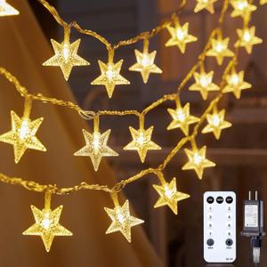 Star String Lights Plug in - 33 ft 100 LED Star Fairy String Lights with Remote and Timer, Waterproof for Bedroom Porch Wedding Party Patio Garden Tent Indoor Outdoor Dcor, Warm White