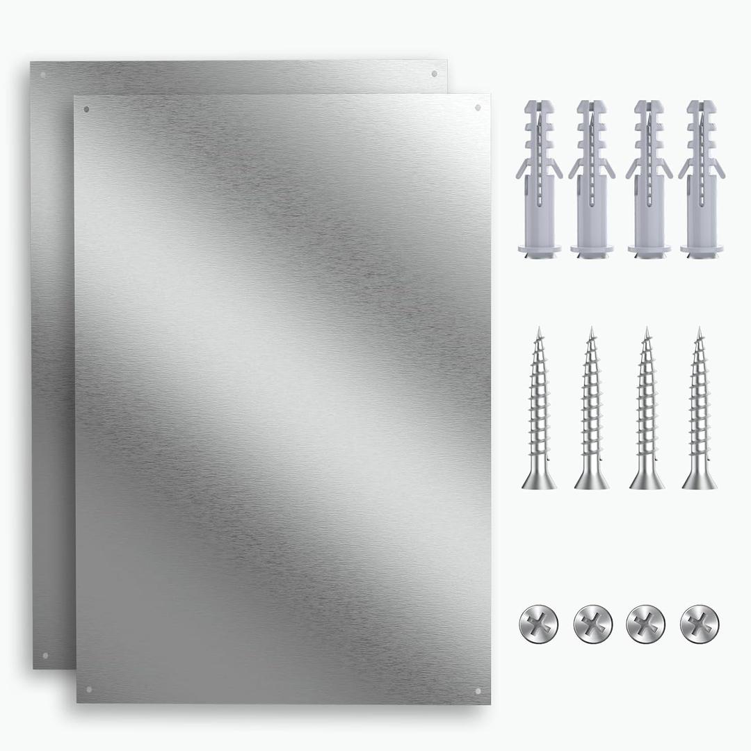 2-Pack Ultra-Thin Stainless Steel Backsplash Panels, 24" x 30" Each | Flush Mount Splatter Guard for Stove and Range Hood, Easy Install with Pre-Drilled Holes & Screws