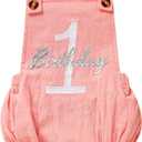 Baby Boys Girls 1st Birthday Romper Baby First Birthday Outfit Boy Solid Color Jumpsuit Cake Smash Outfit (Pink), 12-18 Months