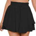 Bsubseach Womens Flowy Skirt with Shorts Ruffle Skorts Elastic Skirts Beach Shorts for Summer (X-Large, Black)