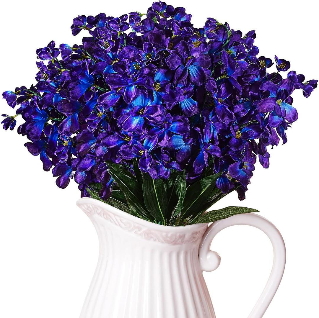 Waydress 32 Pieces 27 Inches Artificial Orchid Flowers Faux Orchids Silk Flowers for Wedding Dinning Home Restaurant Decoration Bridal Bouquet Corsage Boutonniere Wreath Decor (Blue-Purple)