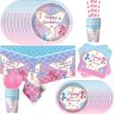 92Pcs Mermaid Birthday Party Decoration Set, Mermaid Party Supplies Including Banners, Plates, Cutlery, Tablecloths, Ocean Themed Birthday Party Decorations