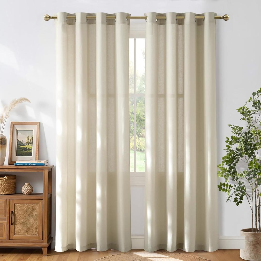 NICETOWN Bone White Linen Curtains for Kitchen, Thick Flax Small Window Treatments Semi Sheer Privacy Assured with Light Through for Cafe/Bathroom, W55 x L84, 2 Panels