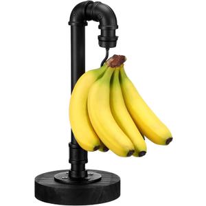 Banana Holder Stand with Wooden Base Industrial Vintage Style Banana Hanger Pipe Fruit Tree Rack for Kitchen Countertop Home Decoration