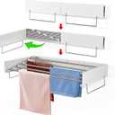 Heshecein Wall Mounted Collapsible Clothes Drying Rack - 5 Stainless Steel Rods, Folding Indoor/Outdoor Laundry Rack for Clothing and Towels - White, 31.5" Wide