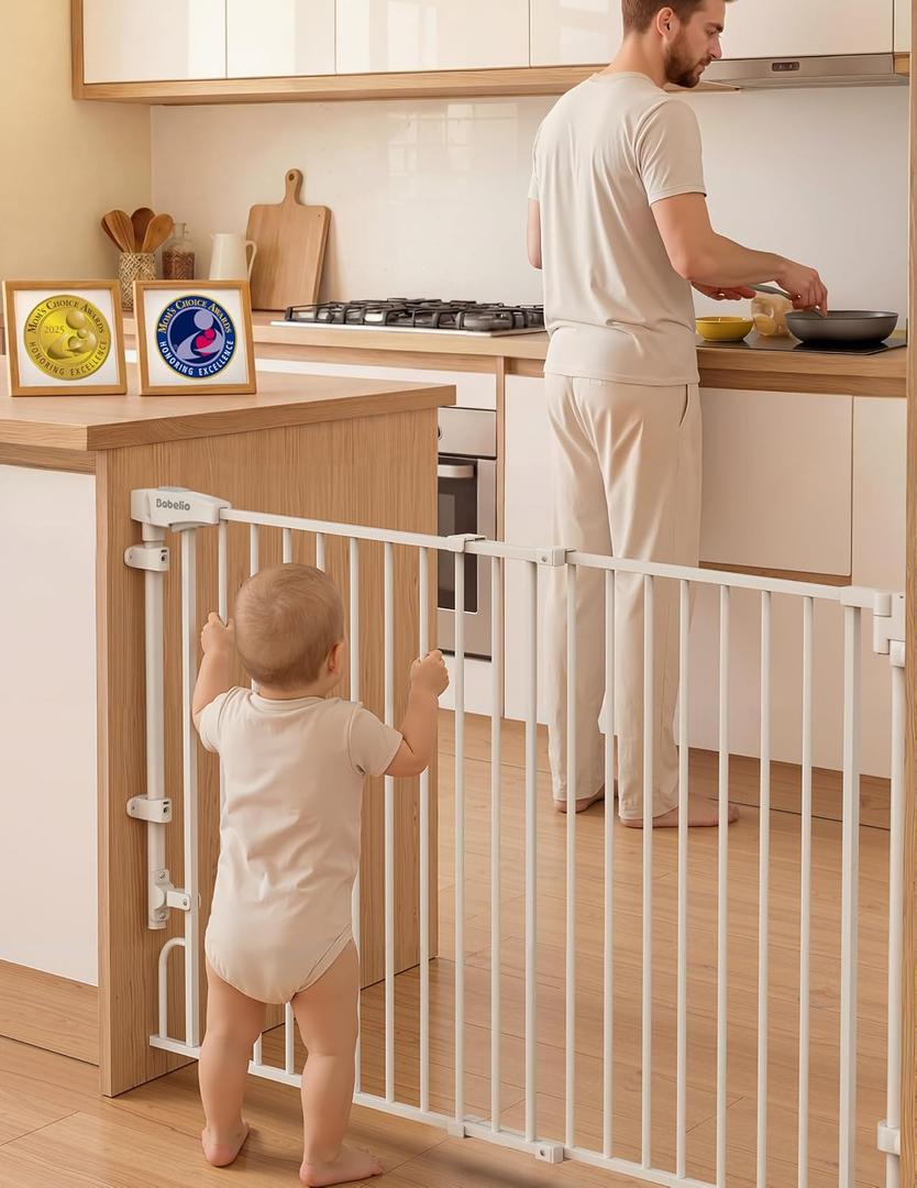 Babelio Removable & No Bottom Bar Baby Gate, 35.5-55" Hardware Mounted (Drill Needed)| Wide Walk-Thru| Auto-Close Safety Dog/Pet Gate for Stairs & Doorways (White, 35.5-55" W, 30" H)