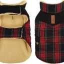 Queenmore Dog Winter Coat Warm Dog Jacket for Cold Weather, Quilting Puffer Plaid Coats for Small/Medium Dogs Waterproof,Girl/Boy Pet Christmas Coat,Pet Snowsuit with Leash Hole/Fleece Padding, XS