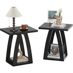 FROMJBEST End Tables Living Room, Side Table Beside Sofa, Nightstand for Bedroom, Couch Side Table with Shelf, Modern End Table for Living Room, Black End Table Set of 2
