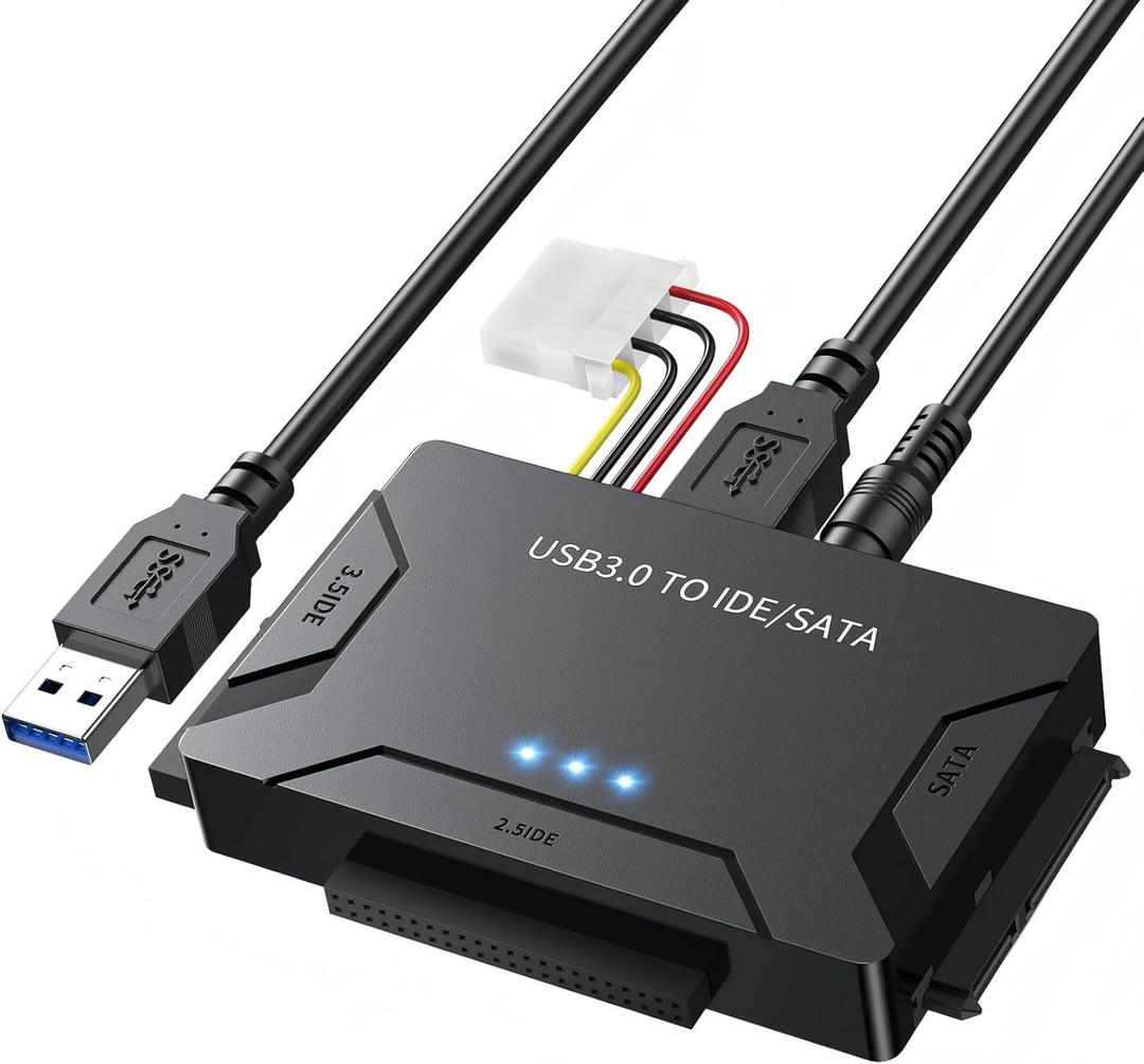 POSUGEAR USB 3.0 to IDE and SATA Adapter, Hard Drive Adapter Cable Universal for 2.5/3.5 inch HDD/SSD Hard Drive Disk, Hard Drive Reader with 12V/2A Power Adapter