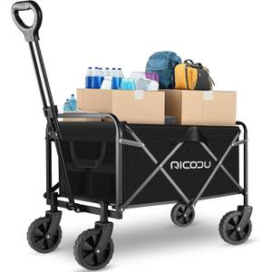 Foldable Wagon Cart with Wheels - 360 Swivel Wheels Grocery Cart on Wheels, Collapsible Wagons Carts Foldable for Gardening, Market, Travel