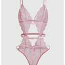 RoseSeek Women's Lace Mesh Floral Bodysuit Cut Out Backless Body Suit Lingerie Outfits Pink Small