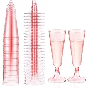 Jodsen 20 Pcs Clear Champagne Flutes 5 OZ Plastic Glitter Champagne Flutes Reusable Stemmed Party Wine Cups Crystal Wine Cocktail Cups for Garden Wedding Birthday Anniversary Party (Pink A)