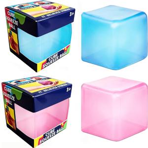 2pcs Ice Cube Squeeze Toys Squishy,Summer Sensory Stress Relief,Square Squeeze Ball, Slow Rise Sensory Fidget Toy (Pink + Blue)