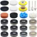 133PCS Sanding Disc Drill Polishing Kit Sanding Attachment, 3 Inch Wet Dry Sander Sheets Headlight Restoration Kit, Hook and Loop Sandpaper with Backing Pad, Polishing Pads for Car Wood Metal Glass