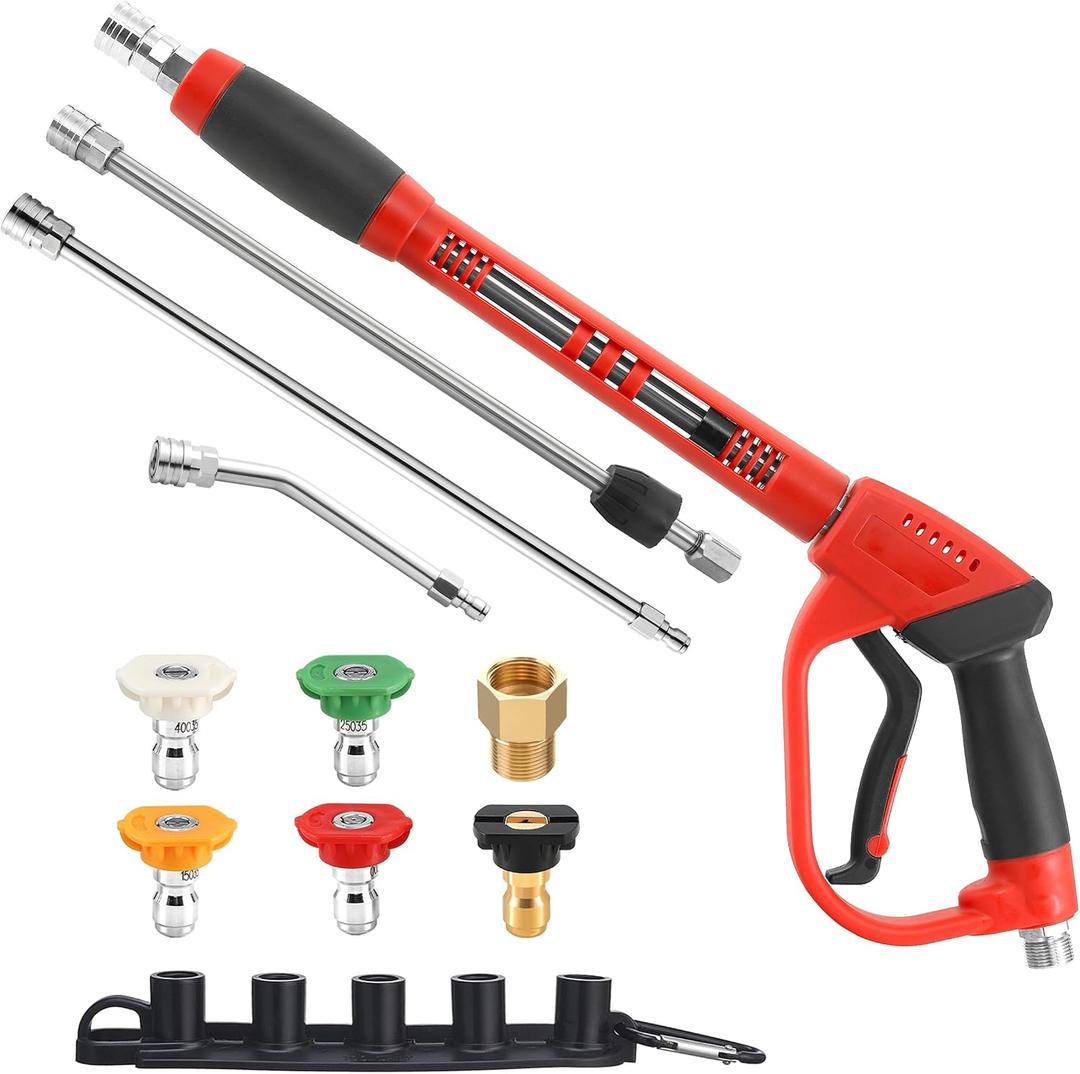 Tool Daily Pressure Washer Gun with Replacement Wand, 17 Inch Power Washer Extension Wand, 30 Curved Rod, 5 Nozzle Tips, 4000 PSI