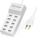 50W 10-Port USB Charging Station for iPhone 15/15 Pro/15 Pro Max/15 Plus/14/13/12/11/Xs Max/XR/X/SE White