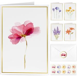 Blank Cards, 30 Pack Blank Greeting Cards, Elegant Gold Foil Blank Note with Envelopes, Perfect Stationery Set For All Occasions, 5 Assorted Floral Designs