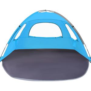 WhiteFang Beach Tent Anti-UV Portable Sun Shade Shelter for 3/4/6/8 Person, Extendable Floor with 3 Ventilating Mesh Windows Plus Carrying Bag, Stakes and Guy Lines (3 Person, Blue)