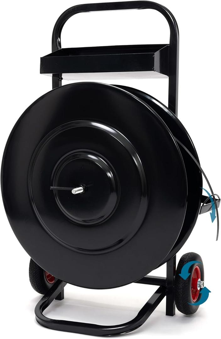 Heavy Duty Strapping Dispenser Banding Cart, Moveable Metal Banding Cart for 8" x 8"/16" x 16" Poly/Plastic Steel/Fibre Strapping with Built-in Tray (Black)