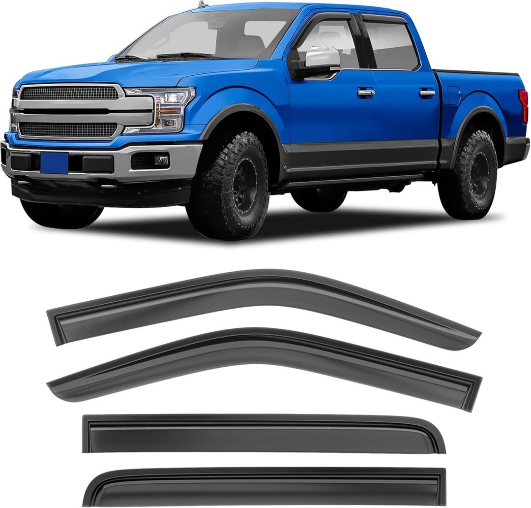 Shatterproof Taped-On Window Deflectors for Ford F150 SuperCrew 2015-2025, Rain Guards, Window Visors for Car, Vent Deflector, 4pcs