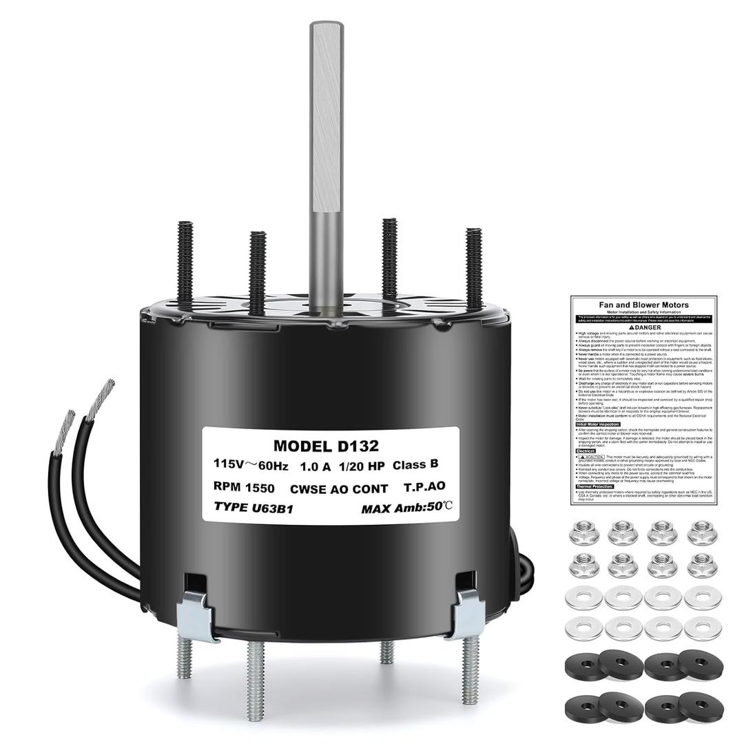 D132 161M08 3.3" Frame Shaded Pole Motor, 1/20HP, 1550 RPM, 115V, 60Hz  Low Noise, Smooth & Durable Operation, Sleeve Bearing, CW Rotation, for HVAC, Fans & General Purpose Use