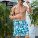 2 x KBVOT Mens Swim Trunks with Compression Liner 7 inch Inseam 2 Pack Quick Dry Stretch Beach Shorts Bathing Suits Swimwear