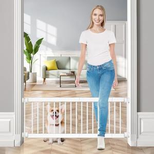 Fldofaves Dog Gate - 18"-45" Adjustable Extra Wide Metal Short Dog Gate to Step Over, 10" Tall Small Pet Gate with 3 Extension Kits, Pressure Mounted for Doorways & Stairs