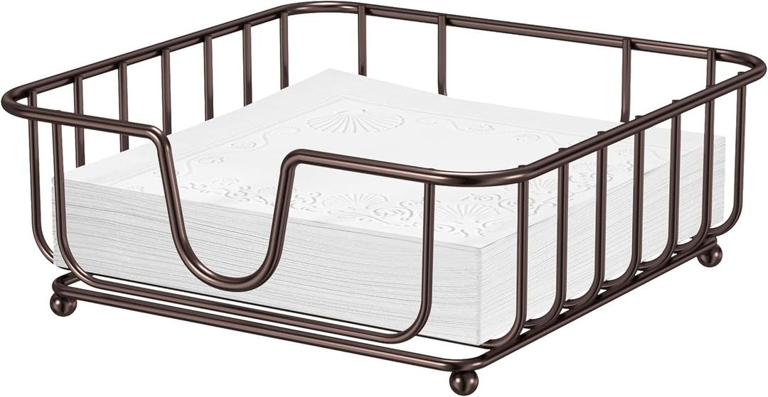 Napkin Holder for Table, Napkin Holders for Paper Napkins, GMFINE Flat Modern Napkin Holder for Kitchen Dining Table Countertops, Bronze, 6.9" x 6.9" x 2.2" Inside Size (Luncheon)