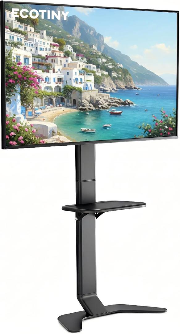 Ultra Slim Floor TV Stand for 3786 Inch TVs, Modern Curved Base with Shelf, Adjustable Height & Tilt, Space-Saving Design with Cable Management, Fits VESA 600x400mm, Black