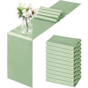 Horbaunal 12 Pack Sage Green Satin Table Runner 12 x 108 Inch, Smooth Table Runners for Wedding Banquets Birthday Party