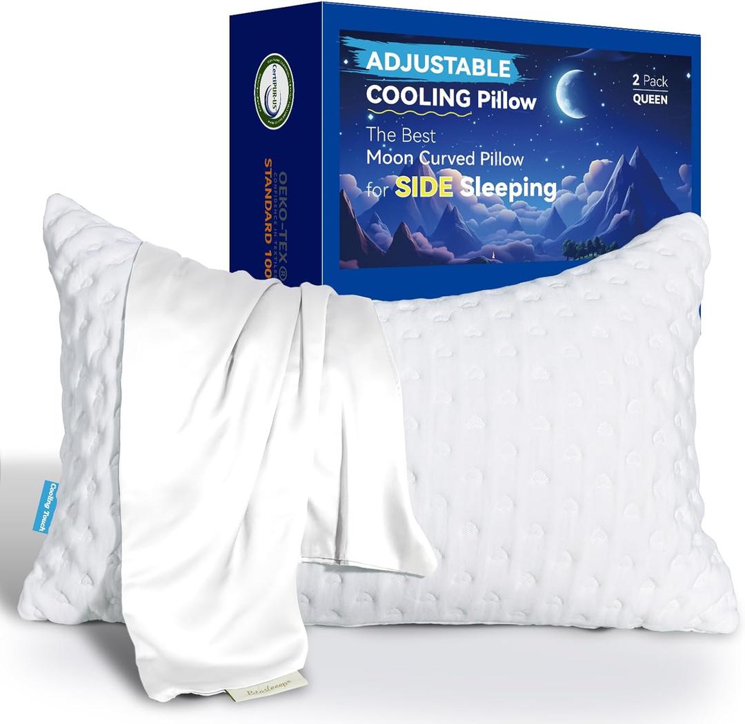 King Size Cooling Side Sleeper Pillow & Curved Pillow Cover King Size 1 Pack