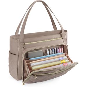 BAGSMART Teacher Tote Bag for Women 15.6in Quilted with Insulated Pocket & Nurse Bag Features (Brown,Medium)