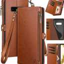 XcaseBar for Samsung Galaxy S10+/S10 Plus Wallet case with Zipper Credit Card HolderRFID Blocking, Flip Folio Book PU Leather Phone case Shockproof Cover Women Men for Samsung S10+ case Light Brown