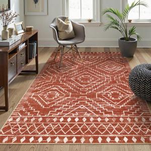 Wonnitar Moroccan 5x7 Area Rugs, Large Soft Rug for Dining Room, Washable Bohemian Tribal Living Room Bedroom Rug, Geometric Non-Shedding Indoor Carpet for Closet Nursery Entry (Brown,5'x7')