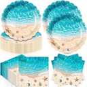 96 Pieces Summer Beach Ocean Tableware Set for 48 Guests Include 48 Pcs 7 Inch Dessert Plates and 48 Napkins Watercolor Disposable Dinnerware for Hawaiian Holiday Birthday Party Supplies