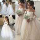 Magicdress Princess Bow Long Girls Lace Dresses Kids Wedding First Communion Tulle Ball Gown 57 (White)
